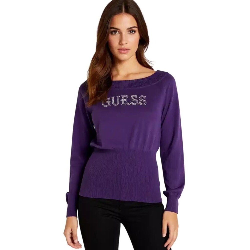 GUESS Purple Rhinestone Long Sleeve Knit‎ Sweater Top M